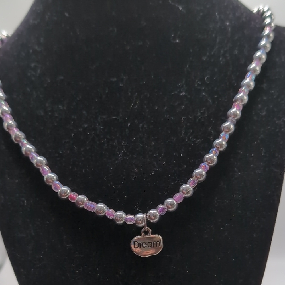 Elegant Silver and Pink Beaded Necklace